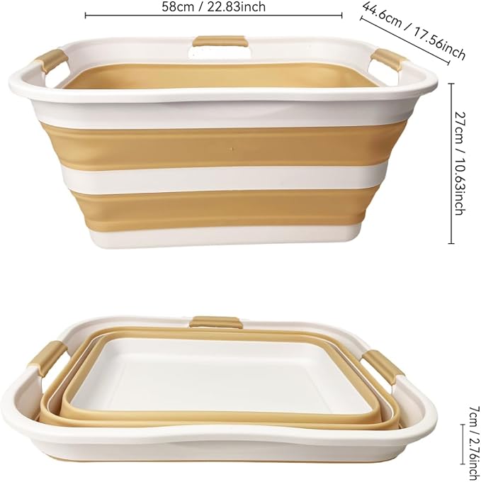 SAMMART 42 (11 Gallons) Collapsible Plastic Laundry Basket, Foldable Pop Up Storage Container/Organizer, Space Saving Hamper, Portable Bin for Dorm Room Bathroom (1, White/Beige) - Image 9