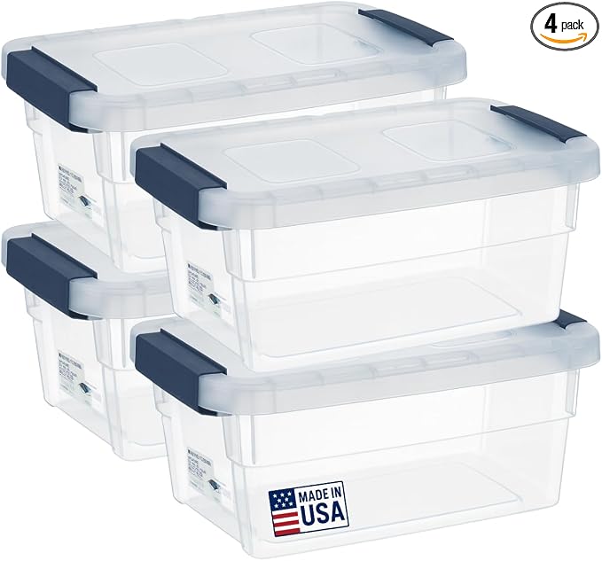 Tribello Plastic Storage Containers with Lids, Clear Plastic Storage Bins with Lids Stackable, 4 Pack - Made In USA (15 Quart) by Tribello