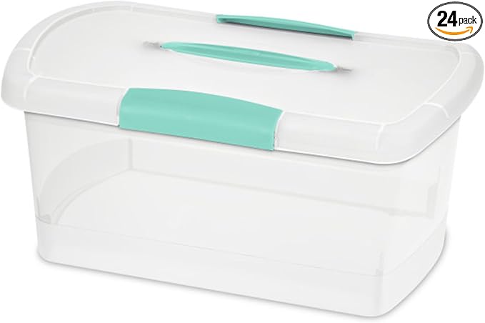 Sterilite Medium Nesting ShowOffs, Stackable Small Storage Bin with Latching Lid and Handle, Plastic Container to Organize Home, Clear, 24-Pack by Sterilite
