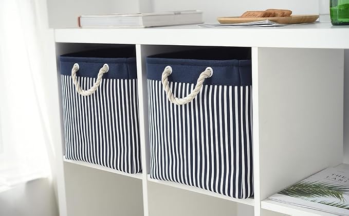 TcaFmac Organization and Storage Basket for Shelves - Large 2 Pack 16x12x12 inch Fabric Storage Cubes, Collapsible Storage Bins for Gift Closet Cloth Toy Books Kids (Navy Patchwork) - Image 3