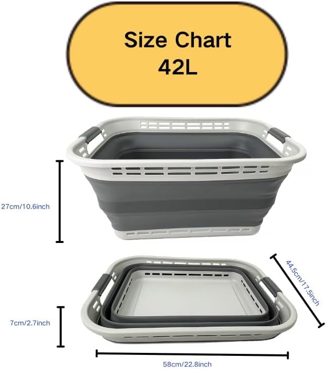 SAMMART 42L (11 Gallons) Collapsible Plastic Laundry Basket - Foldable Pop Up Storage Container/Organizer - Portable Washing Tub - Space Saving Hamper/Basket [BPA Free] (Grey/Steel Grey) - Image 6