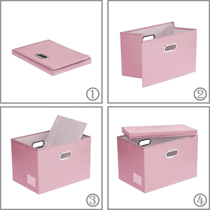 Large Collapsible Storage Box with Lid [1-Pack] Leather Fabric Foldable Storage Bin Organizer Container Basket Cube with Cover for Home Bedroom Closet Office Nursery Pink (17.7x11.8x11.8) - Image 6