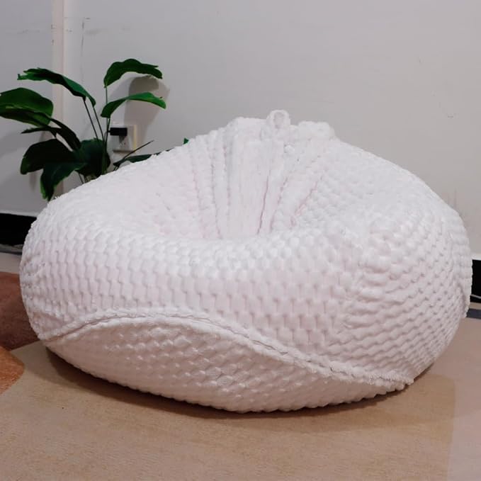Soft Bean Bag Chair Cover No Filler Sofa Cover Storage Washable Bean Bag Cover Organizing Children Plush Toys for Living Room Bedroom (White, 3 feet-39.3"*39.3"*23.6") by Huamengoo