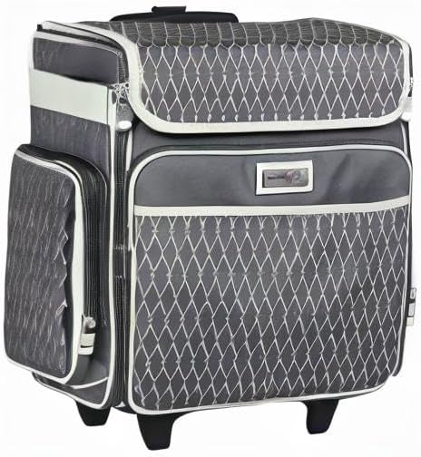 Everything Mary Rolling Scrapbook Storage Tote – Grey/White Diamond Craft Case for Paper, Binders, Beads, Scissors & Supplies – Telescoping Handle with Dual Wheels - Image 10
