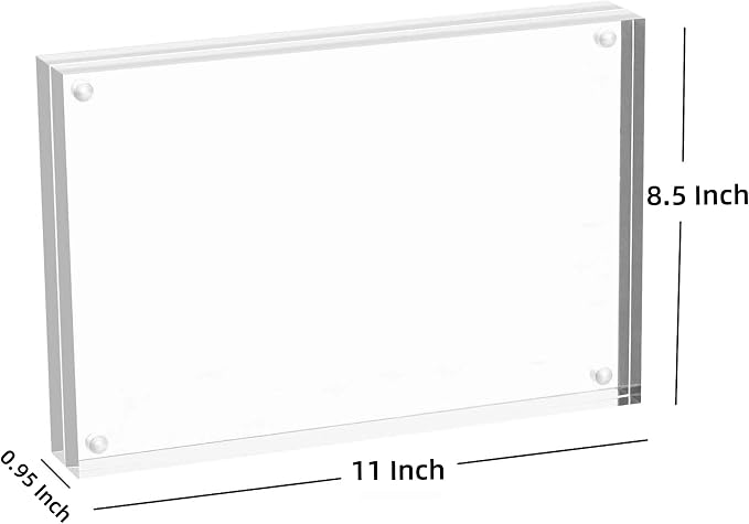 Meetu Acrylic Picture Frame 8.5x11,Clear Freestanding Double Sided 24mm Thickness Frameless Magnetic Photo Frames Desktop Display with Gift Box Package (2 Pack) - Image 2