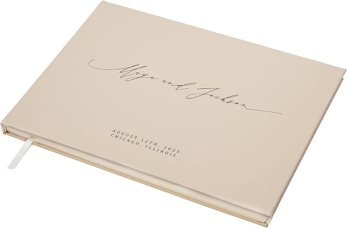 Personalized Guestbook in Oats- Premium Custom Modern Guest Book for Wedding Reception, Birthday Party or Events w/Bookmark Blank Pages for Signing 11.5 x 8.5 inches by MUUJEE