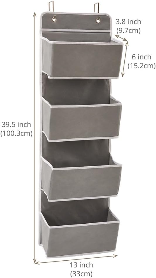 EZOWare Over The Door Organizer with 4 Pocket, Hanging Storage Organizer for Pantry Baby Nursery Bathroom Closet Dorm (Pack of 1, Gray) - Image 2