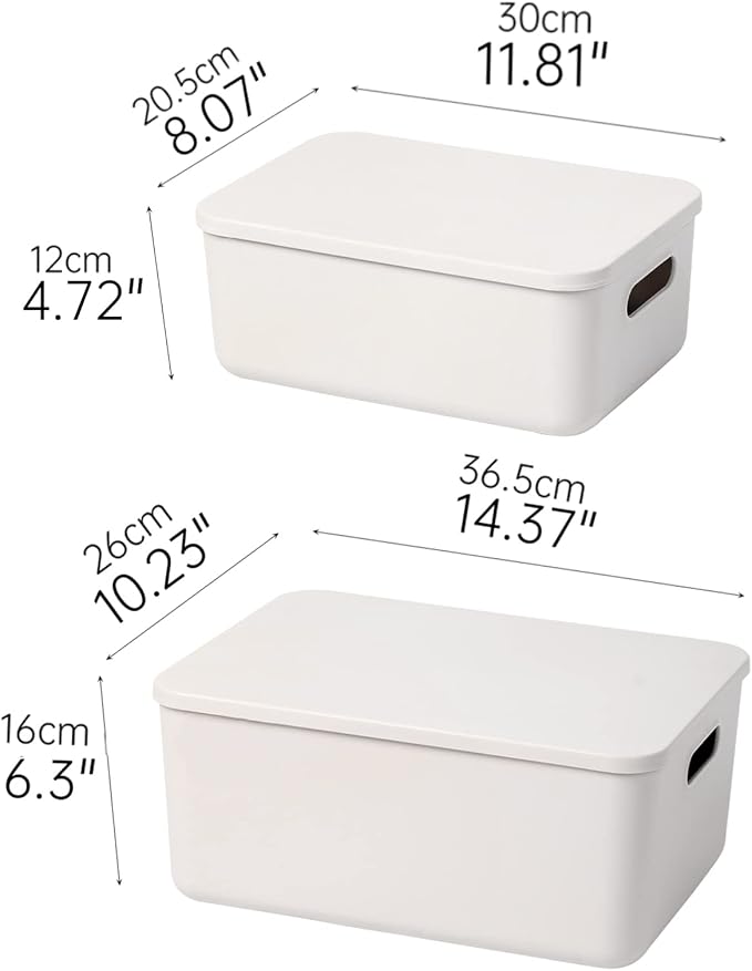 Yishyfier Plastic Storage Baskets With Lid Organizing Container Lidded Knit Storage Organizer Bins for Shelves Drawers Desktop Closet Playroom Classroom Office (4M+2S, Light grey) - Image 5