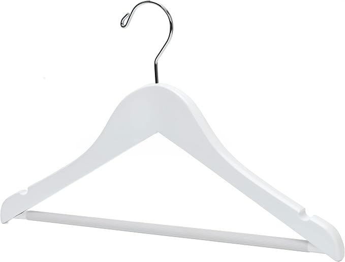 Quality Hangers 20 Pack Kids Hangers 14 Inches - Junior Preteen Youth Wooden Clothes Hanger with Curved Shoulder Swivel Chrome Hook Coated Pant Bar & Nonslip Notches (White, 20) - Image 5