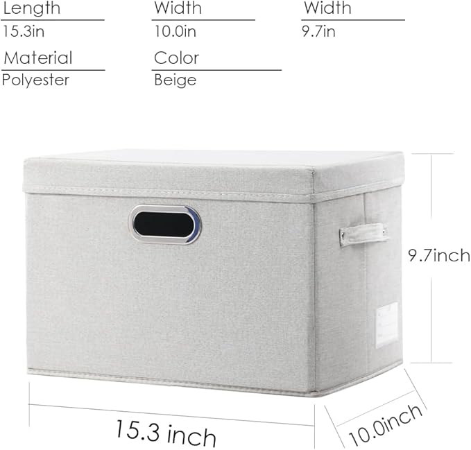 Collapsible Storage Bin with Lid [5-Pack] Fabric Foldable Storage Box Organizer Container Basket Cube with Cover for Home Bedroom Closet Office Beige(15.3x10x9.7) - Image 3
