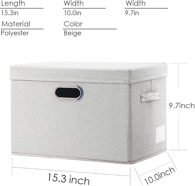 Collapsible Storage Bin with Lid [3-Pack] Fabric Foldable Storage Box Organizer Container Basket Cube with Cover for Home Bedroom Closet Office Beige(15.3x10x9.7) - Image 3