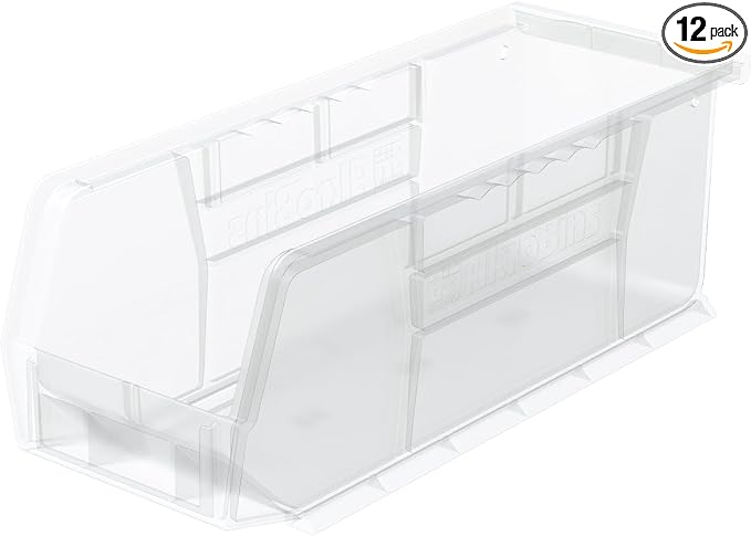 Akro-Mils 30224 AkroBins Plastic Storage Bins, 11"x 4"x 4", Clear, 12-Pack | Space-Saving Stackable Bins for Garage, Pantry, Craft Organization by Akro-Mils
