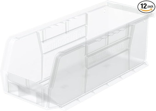 Akro-Mils 30224 AkroBins Plastic Storage Bins, 11"x 4"x 4", Clear, 12-Pack | Space-Saving Stackable Bins for Garage, Pantry, Craft Organization by Akro-Mils