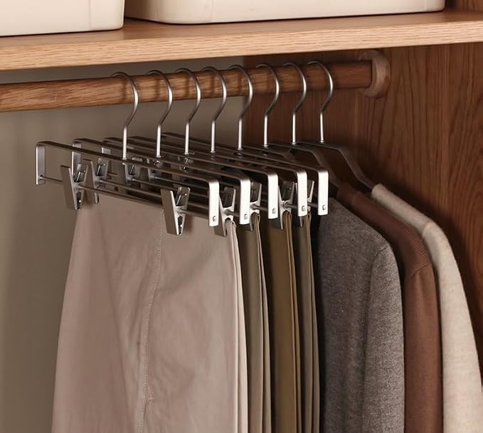 Premium Matte Silvery Aluminum Pants Clip Hanger 10 Pack, 12” Extra Smooth & Durable Metal Shirt Dress Aluminum Alloy Hanger,Clothing Support,Clothing Hang - Image 4