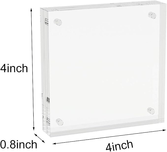AITEE 4x4 Acrylic Picture Frames 6 Pack, Clear Picture Frames，20% Thicker | Freestanding Double Sided Magnetic Acrylic Lucite Frameless Transparent Square Frame Block Gift for Desktop Display - Image 2