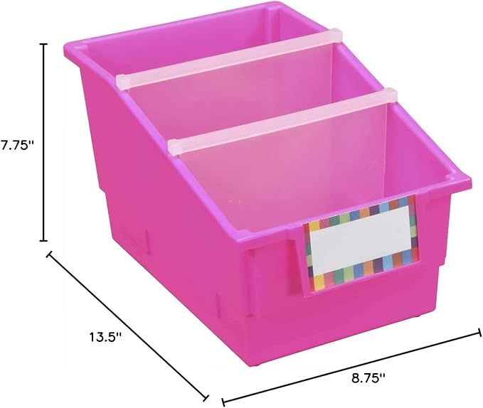 Really Good Stuff Pink Chapter Book Classroom Library Bins with Dividers | 8.75" x 13.5" x 7.75", 4-Pack, Plastic Shelf Bin Organizers for Book Organization, Documents, Files, Magazines - Image 3
