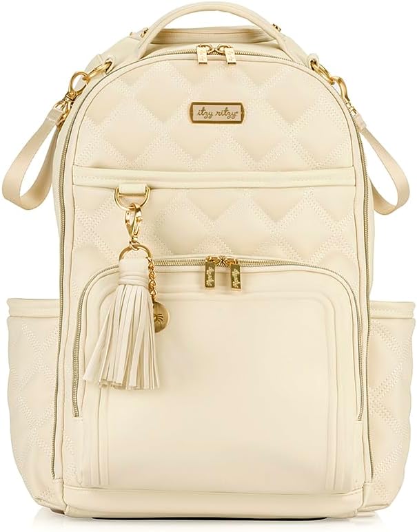 Itzy Ritzy Boss Plus Diaper Bag Backpack with 19 Pockets (Milk & Honey) | Large Diaper Bag Backpack Includes 2 Insulated Bottle Pockets, Changing Pad, Stroller Clips, Padded Straps, Travel-Ready by Unknown