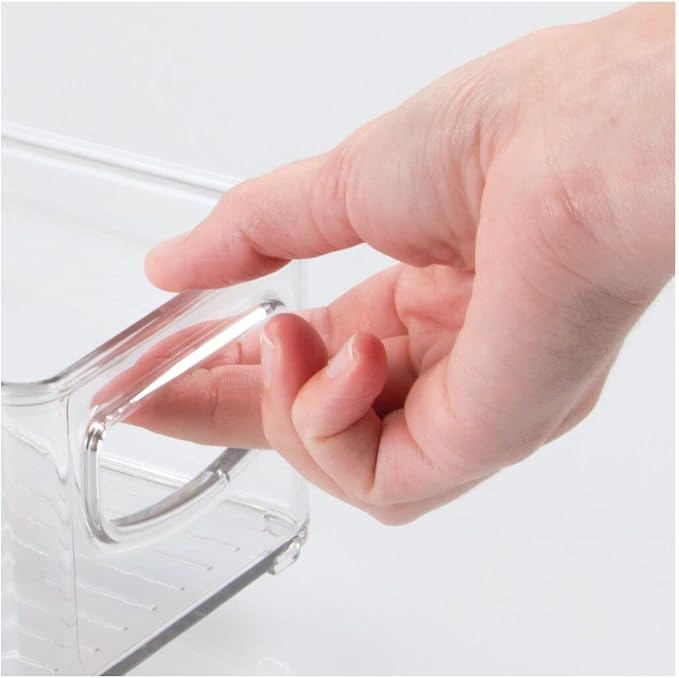 mDesign Plastic Stackable Small Organizing Bin Kitchen Pantry Cabinet, Refrigerator, Freezer Food Organization Storage Bins with Handles, Drawer Container Organizer, Ligne Collection, 6 Pack - Clear - Image 6