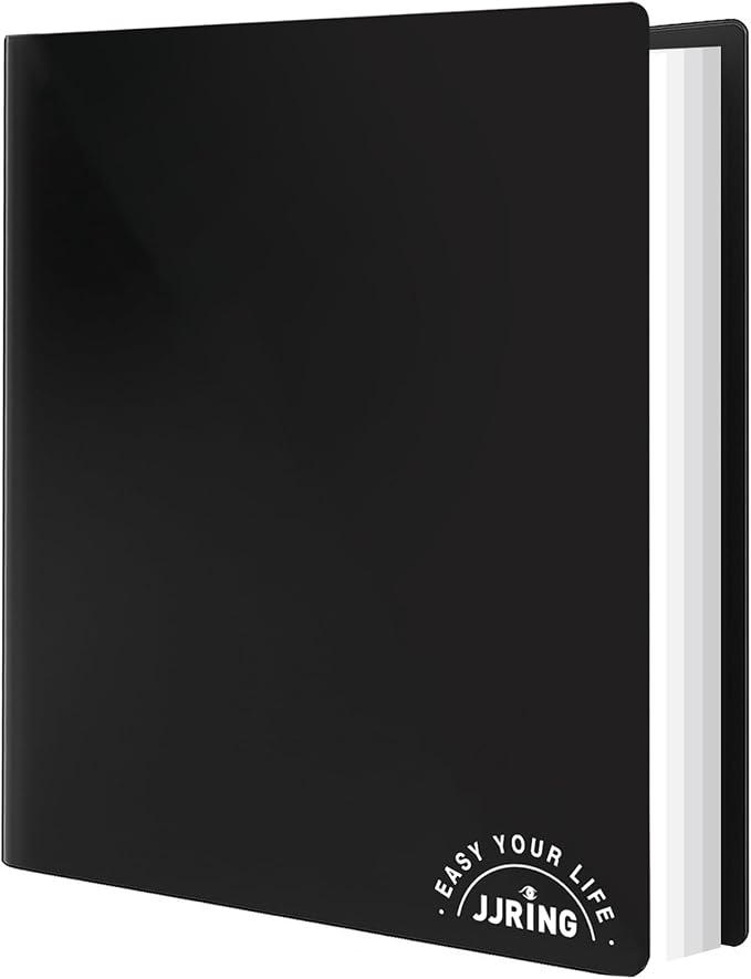 18x24 Black Art Portfolio Folder Displaying 48 Pages with Plastic Sleeves | 24-Pocket Presentation Book Binder For Artwork Storage Featuring Dark Inner Paper Inserts Protective Document Archival Holder by JJRING