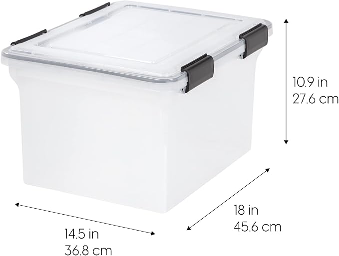 IRIS USA WeatherPro Storage File Box, 32 Qt. 6-Pack, Clear/Black | Protect files, documents and important records with weather resistant storage, secure latches and stackable organization - Image 5