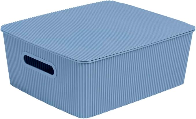 Glad Storage Baskets with Lids - Set of 4 Stackable Plastic Boxes with Handles - Decorative Shelf Organizer Bins for Bathroom and Closet, Blue, 3.1 Gallons - Image 2