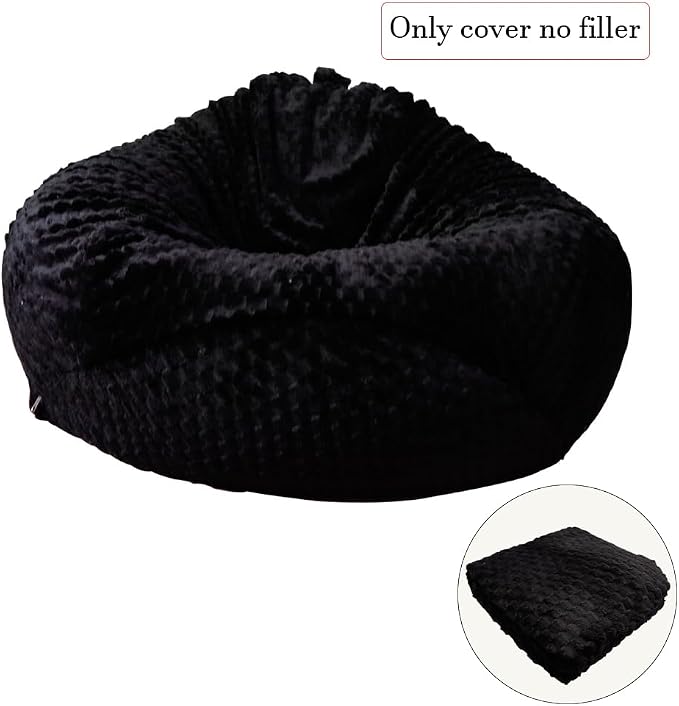Soft Bean Bag Chair Cover No Filler Sofa Cover Storage Washable Bean Bag Cover Organizing Children Plush Toys for Living Room Bedroom (Black, 4 feet-43.3"*43.3"*27.6") - Image 5