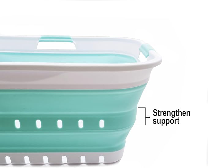 SAMMART 42L (11 gallon) Collapsible Plastic Laundry Basket - Foldable Pop Up Storage Container/Organizer - Portable Basket - Space Saving Hamper/Basket (2, White/Lake Green) - Image 6