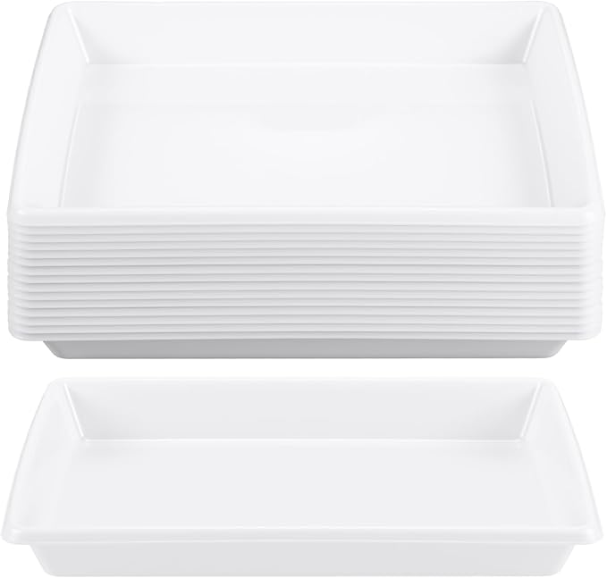Maitys 15 Pcs Activity Plastic Art Trays 14.57 x 10.63 x 1.77 Inch Large Crafts Organizer Serving Storage Tray for Kids School Classroom DIY Project Painting Home Organizing Supply(White) by Maitys