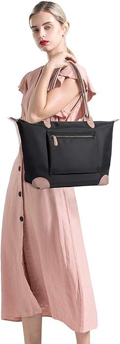 DORIS&JACKY Women Lightweight Tote Bag Designer Leather Work Shoulder Purse | Large Foldable Waterproof Nylon Hobo, Soft Fashion Casual Travel Gym Shopping Handbags with Long Leather Strap - Image 8