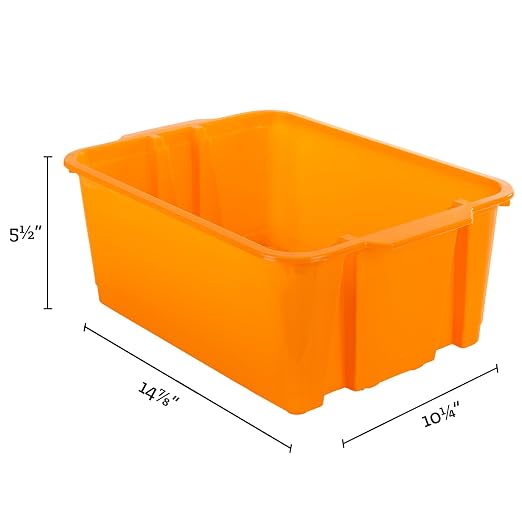 Really Good Stuff Stacking Bins, 14" x 10" x 5.75", 4-Pack, Neon | Stackable Storage Plastic Bins for Classroom Organization, Home Storage, Office & Hospital Supplies - Image 8
