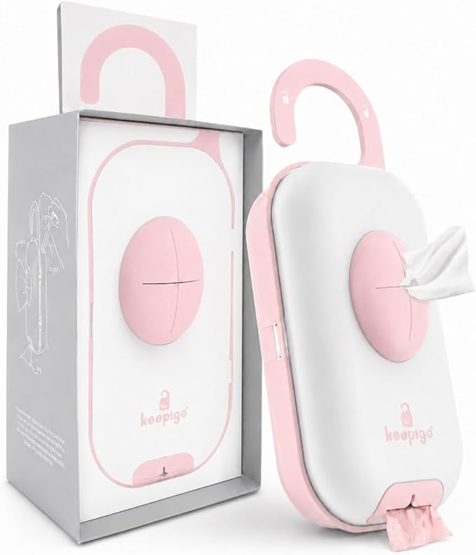 Keepigo| Baby Pink Diaper Bag Wipe Dispenser | 3-in-1 Portable Diaper Caddy Organizer, Baby Wipe Holder with Disposable Bags | Baby Essentials for Newborns, Toddlers, Travel & Baby Shower Gifts by Unknown