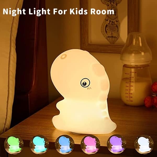 ZKLiLi Night Light, Cute Silicone Dinosaur Night Light with Brightness, 7 Colors Kawaii Touch Lamp for Bedroom, Girls and Boys, Gifts, Rechargeable