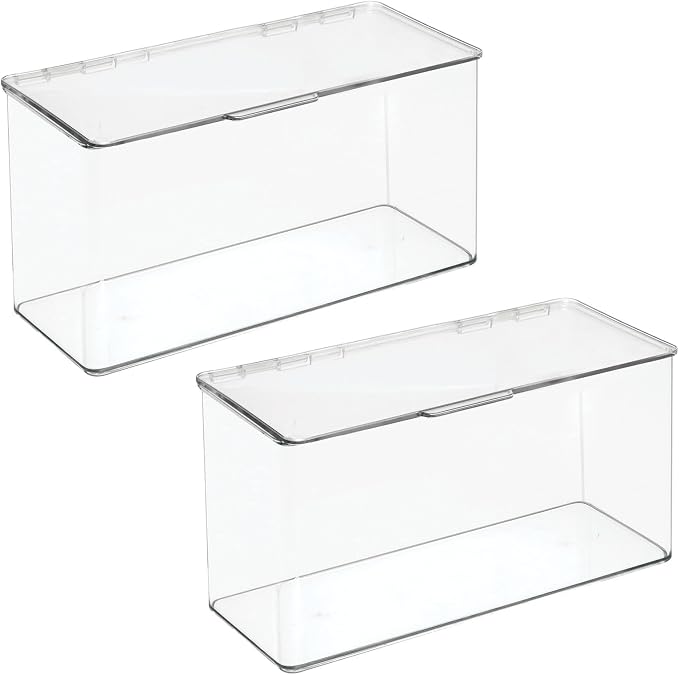 mDesign Plastic Stackable Playroom/Gaming Storage Organizer Bin Box with Hinged Lid for Drawer or Cabinet - Organize Electronics, Crayons, Games, Blocks, Toys, Lumiere Collection - 2 Pack - Clear - Image 8