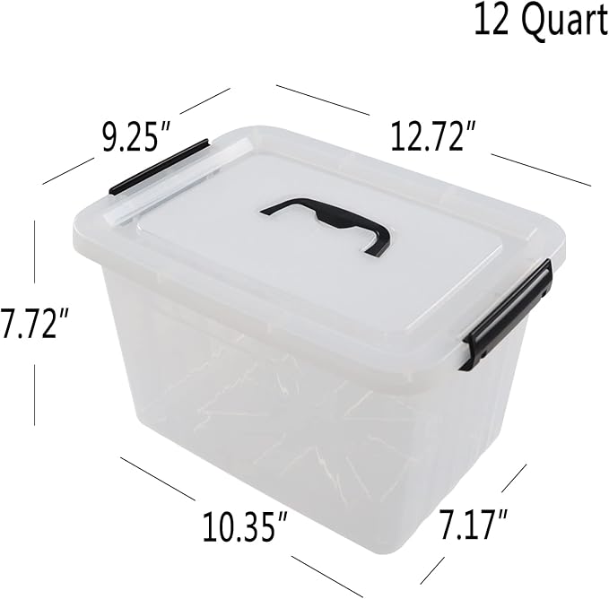 Ggbin 12 Quart Latching Storage Box Set of 6, Clear Lidded Container Bin | Stackable Box with Carry Handle - Image 2