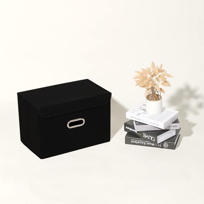 Fabric Foldable Collapsible Storage Cube Bin Organizer Basket with Lid, Handles, Removable Divider for Home, Closet (Black, 3Pcs) - Image 7