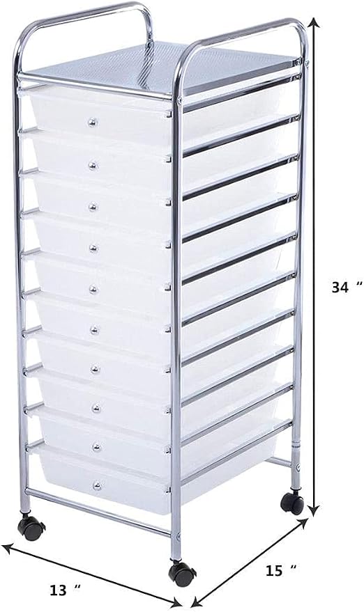GOFLAME 10-Drawer Rolling Storage Drawer Cart, Utility Cart with Removable Drawers & Metal Frame, Mobile Art Craft Drawer Cart with Lockable Wheels for Home, Office, Studio, School, Clear - Image 3