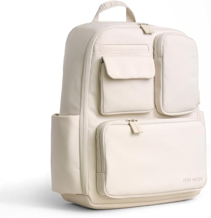 Itzy Ritzy Utility Diaper Bag Backpack, 17 Pockets w/Changing Pad (Cream) | Travel-Ready Diaper Backpack with 2 Insulated Bottle Holders, Laptop Compartment, Trolley Sleeve, Straps, and Changing Pad by Unknown