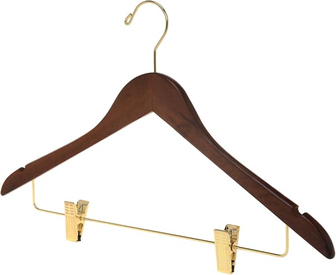 Quality Hangers Quality Wooden Skirt Hangers with Clips 80-Pack Walnut Pants Adjustable Gold Metal Clips, Swivel Hook, Coat, Jacket, Blouse Suit (Walnut - 80) 17.5'' inch - Image 8