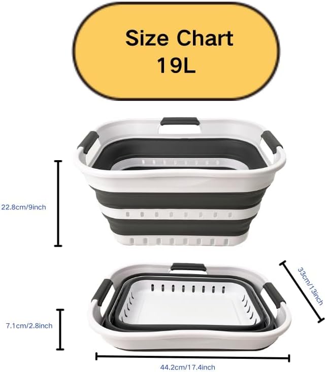 SAMMART Collapsible Plastic Rectangular Laundry Basket - Foldable Pop Up Storage Container/Organizer - Portable Laundry Hamper - Space Saving (White/Steel Grey, 19L) - Image 3