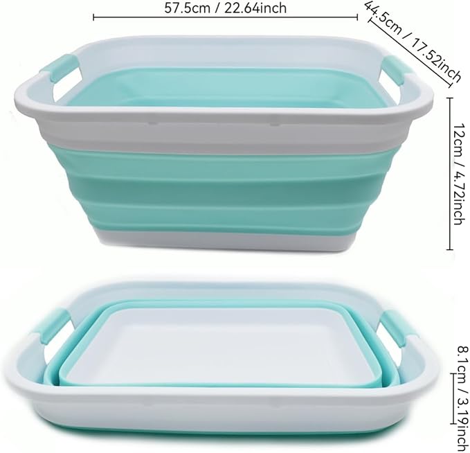 SAMMART 41L (10.8 gallon) Collapsible Plastic Laundry Basket-Foldable Pop Up Storage Container/Organizer-Portable Washing Tub, Water capacity: 32L (8.4 gallon) (Rectangular, White/Lake Green) - Image 2