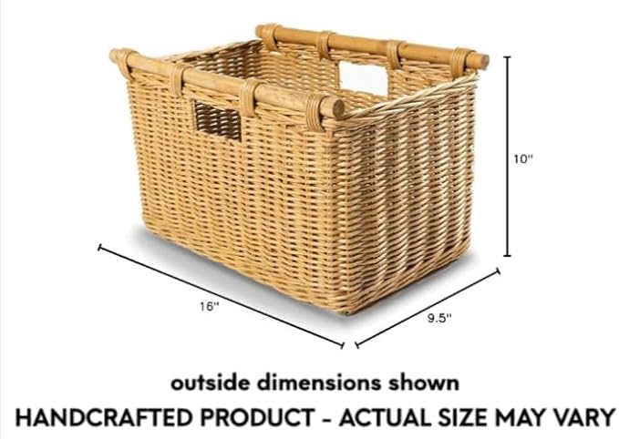 The Basket Lady Tall Narrow Wicker Storage Basket, S, Sandstone | Outside: 16" L x 9.5" W x 10" H | Inside: 14.5"L x 8"W x 8.5"H - Handcrafted by artisans from natural rattan - Image 9
