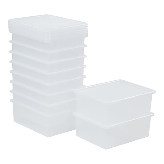 ECR4Kids Letter Size Tray Organizer with Lid, Large, 10-Piece, Clear | Durable plastic, GREENGUARD Gold Certified, 1 gallon capacity, stackable/nestable, easy-lift lids, classroom & home use by ECR4Kids