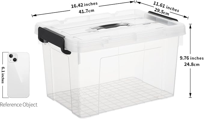 Cetomo Lidded Storage Bin with Handle, Storage Bins with Lid, Organizing Container with Secure Latching Buckles, Stackable and Nestable, Plastic, 25 Quart-4 Pack, Clear - Image 3