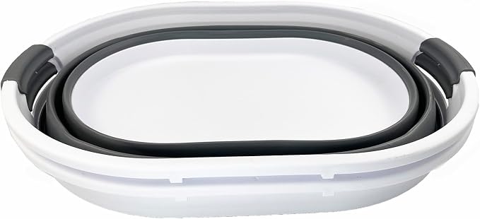 SAMMART 39L (10.3 gallons) Collapsible Plastic Laundry Basket - Foldable Washing Tub - Easy Storage & Pop Up Saving (White/Steel Grey(Set of 2)) - Image 3