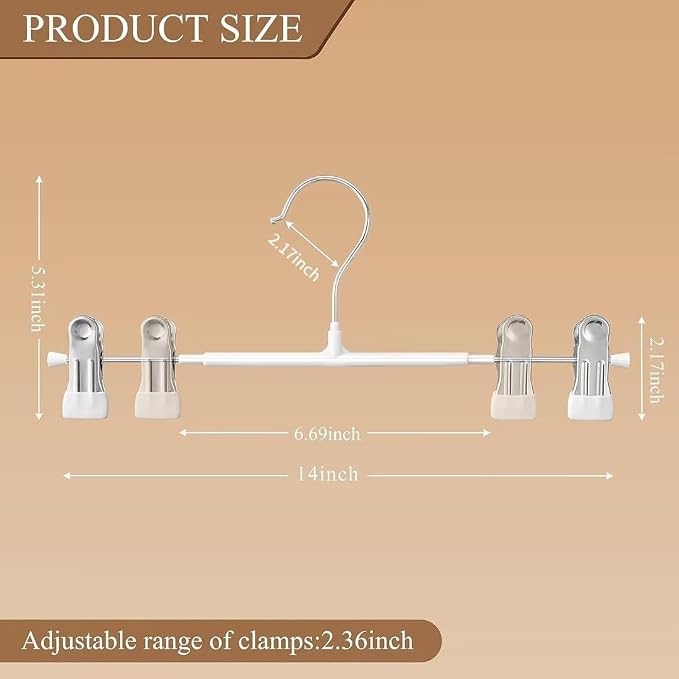Pants Hangers with Clips Skirt Hangers, 14 Inch 30 Pack, White | Non-Slip,Adjustable metal clips,Space-Saving,Heavy duty, for pants/skirt/dress/trousers/jeans/shorts/leggings,Women,men - Image 3