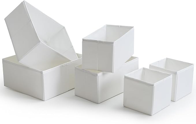 Drawer Organizers, Durable Fabric, Washable, with Base Support Boards, Small Storage Boxes for Bathroom, Closet, Dresser, Set of 12, White - Image 6