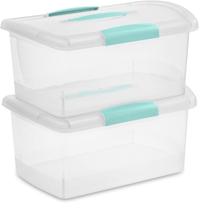 Sterilite Medium Nesting ShowOffs, Stackable Small Storage Bin with Latching Lid and Handle, Plastic Container to Organize Home, Clear, 24-Pack - Image 8