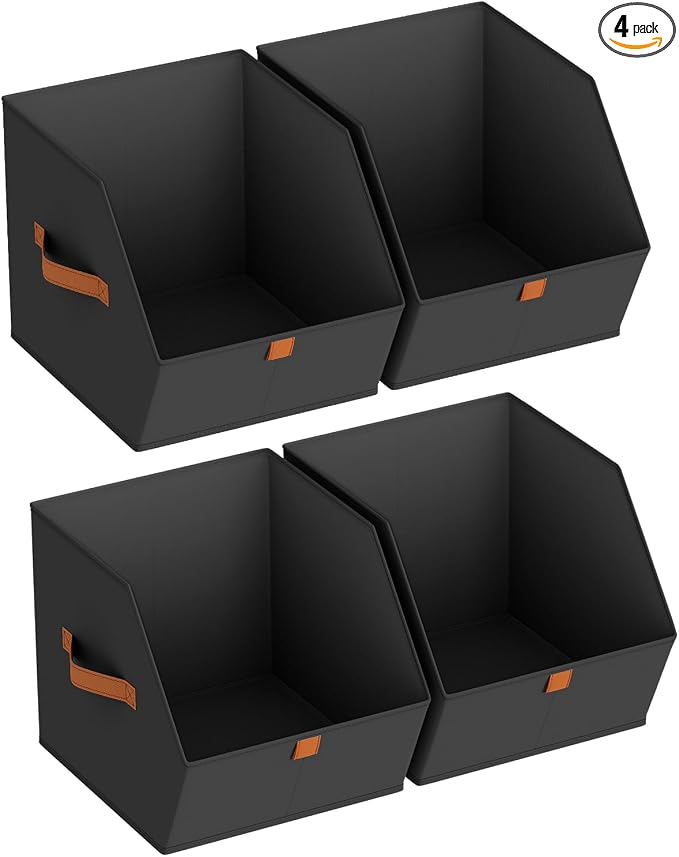 Fabric Closet Storage Cubes - 4 Pack Square Storage Bins with Dual Handles for Clothes, Towels, Toys, Cube Storage Organizers for Bedroom, Nursery, Shelves, Closet, Small Spaces, Black by Homsorout