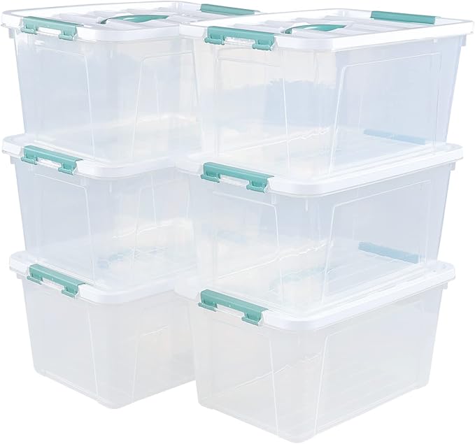 Gainhope 6 Packs 14 L Plastic Stackable Storage Box with Latching Lid | Clear Organizer Bins with Handle - Image 7