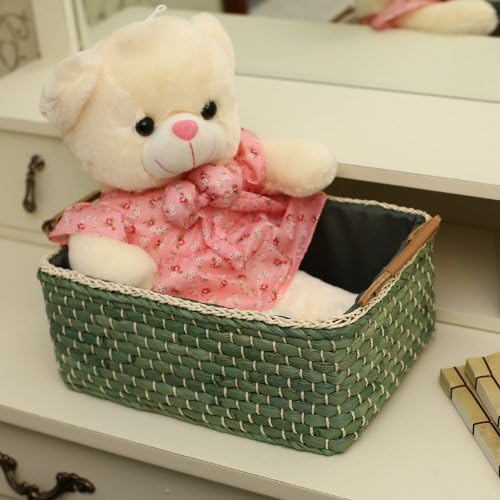 Baskets Woven Maize Straw Storage Bins with Handle (Medium, Green) | cute rustic look, for countertop, bathroom, cabinet, organize towels, gifts, household sundries - Image 3